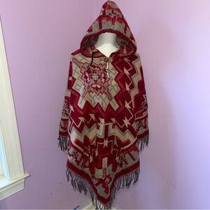 Wool Hooded Poncho Men Women One Size Aztec Southwestern Artsy Festival Country